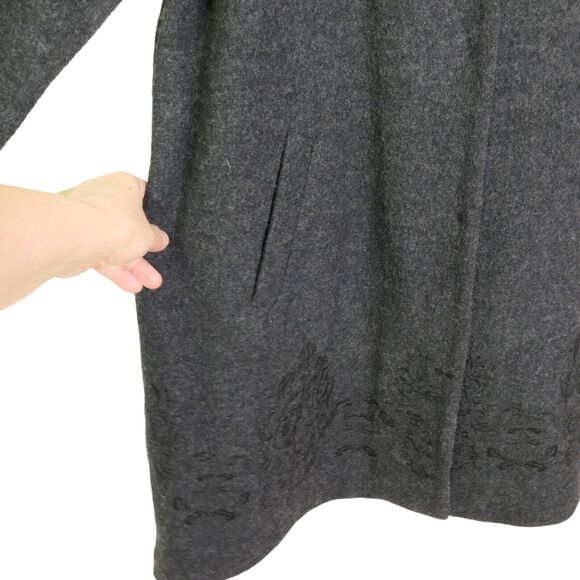 NWT Nanette Lepore 2XL 100% Wool Gray Embroidered Unlined Knee Length Coat - Picture 9 of 16